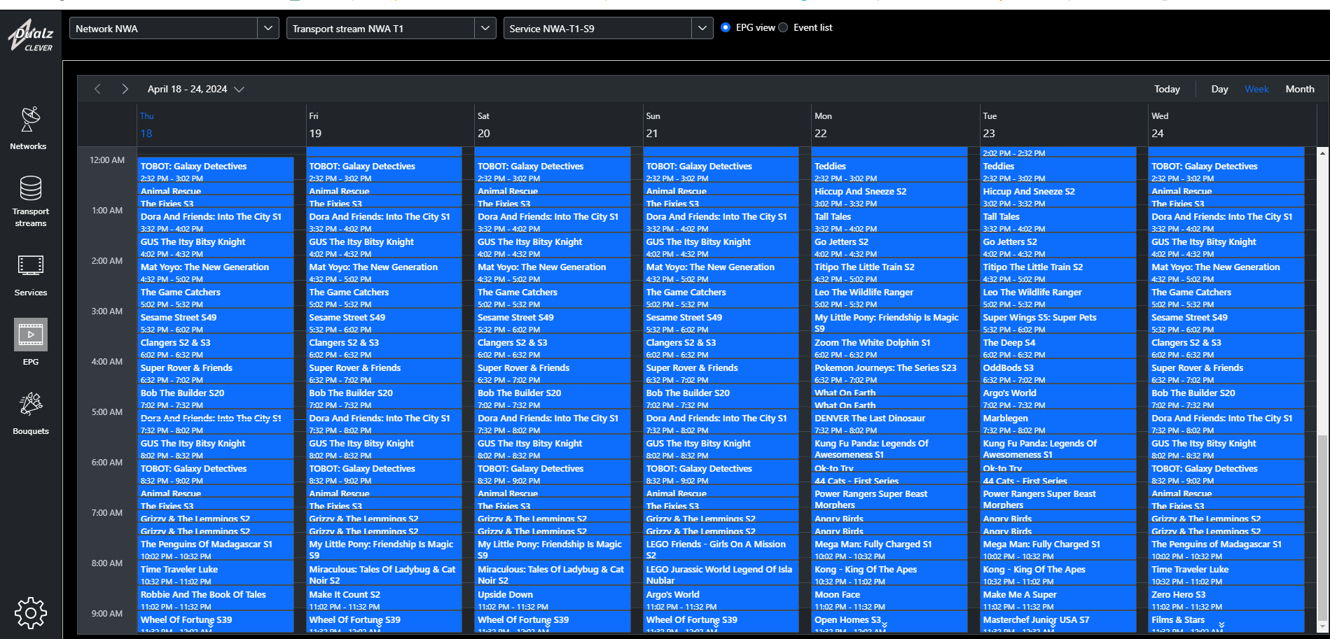 EPG schedule view showing programme blocks and time slots